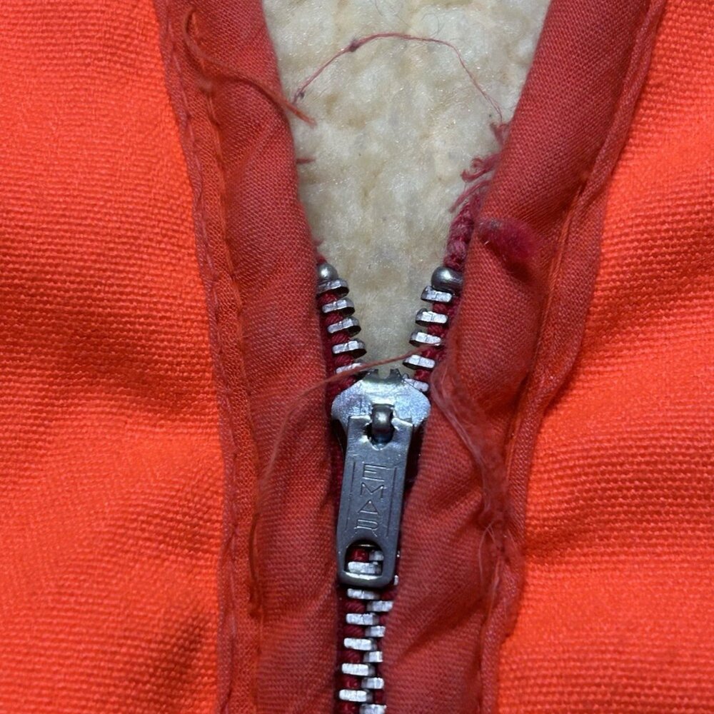 Vintage 60s 70s sherpa lined hunting vest blaze orange hi vis zip men’s medium - Picture 5 of 9
